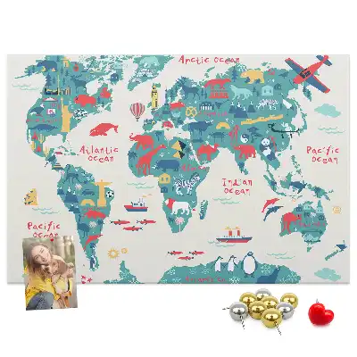 Pictorial world map cork memo board