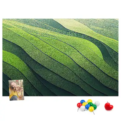 Abstract Green Fields Printed Cork Memo Board