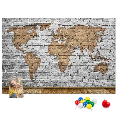 Printed World Map Cork Board in a Brick Style