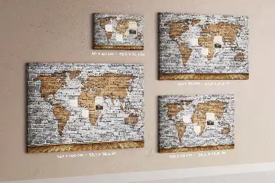 Printed World Map Cork Board in a Brick Style