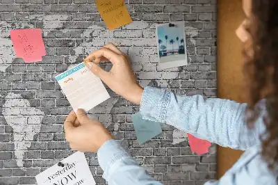 World Map Printed Cork Memo Board on Bricks Pattern