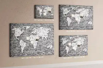 World Map Printed Cork Memo Board on Bricks Pattern