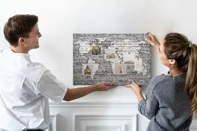 World Map Printed Cork Memo Board on Bricks Pattern