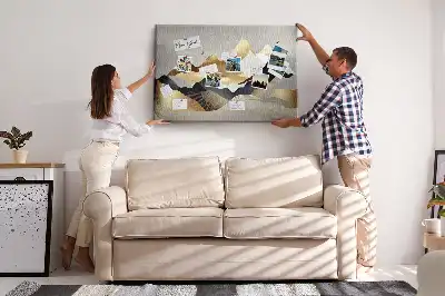 Printed Cork Memo Board Mountains abstraction