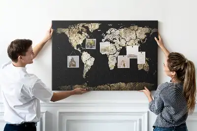 World Map Printed Cork Memo Board