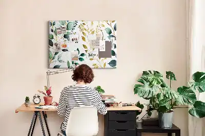 Printed Cork Board with Plants Leaves Pattern