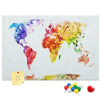 Watercolor World Map Printed Cork Memo Board