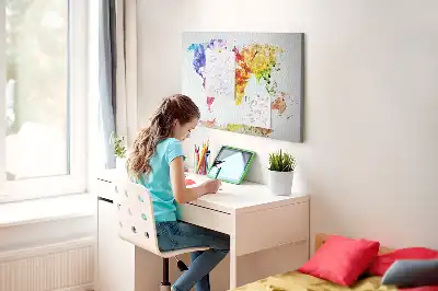 Watercolor World Map Printed Cork Memo Board