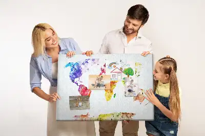 Watercolor World Map Printed Cork Memo Board