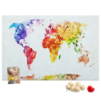 Watercolor World Map Printed Cork Memo Board
