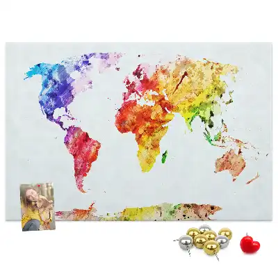 Watercolor World Map Printed Cork Memo Board