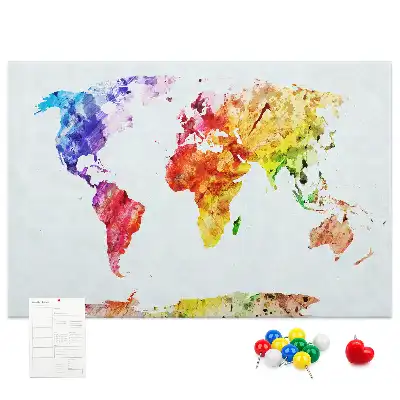 Watercolor World Map Printed Cork Memo Board