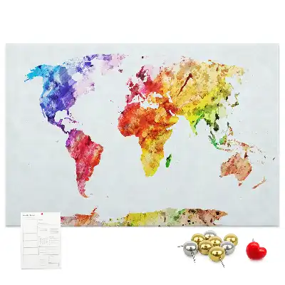 Watercolor World Map Printed Cork Memo Board