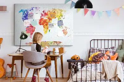 Watercolor World Map Printed Cork Memo Board