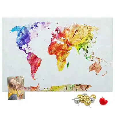 Watercolor World Map Printed Cork Memo Board
