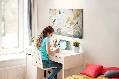 Floral and bird pattern cork memo board