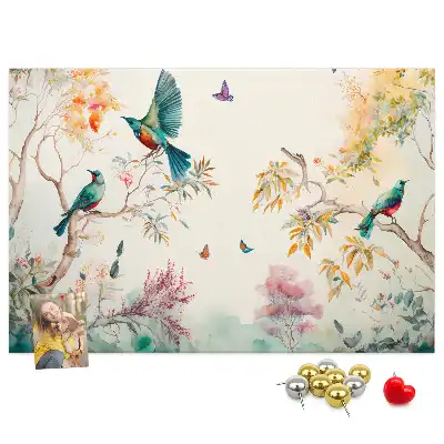 Floral and bird pattern cork memo board