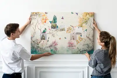 Floral and bird pattern cork memo board