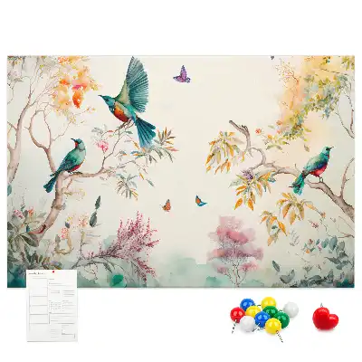 Floral and bird pattern cork memo board