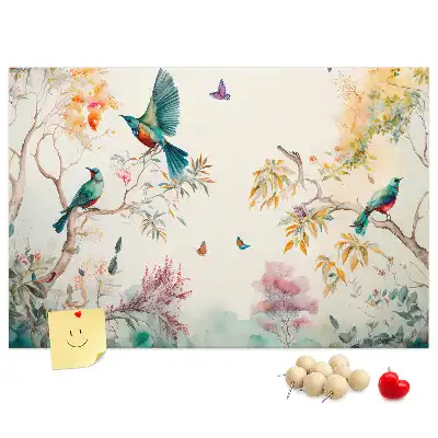 Floral and bird pattern cork memo board