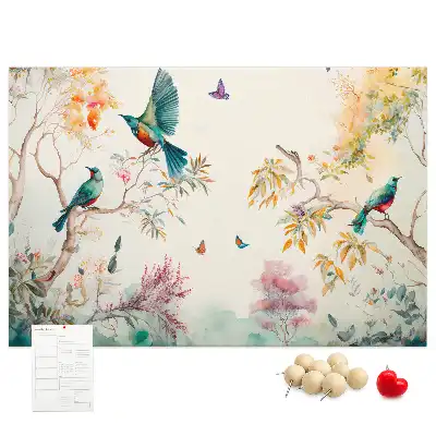 Floral and bird pattern cork memo board