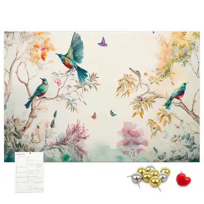 Floral and bird pattern cork memo board