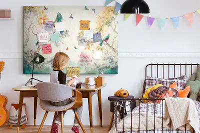 Floral and bird pattern cork memo board