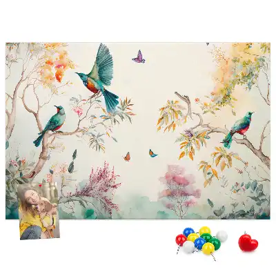 Floral and bird pattern cork memo board