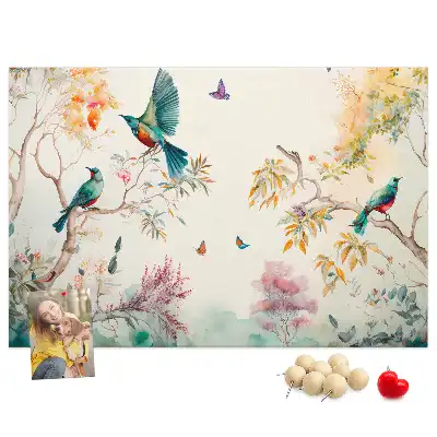 Floral and bird pattern cork memo board
