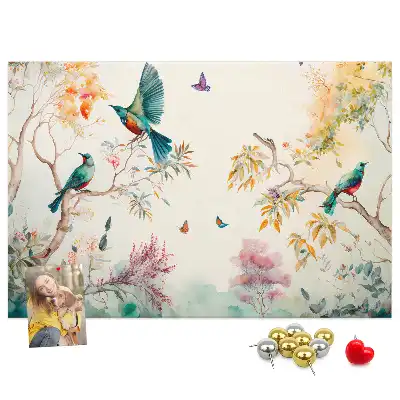 Floral and bird pattern cork memo board