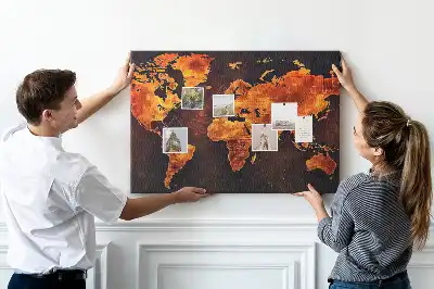World Map Printed Cork Memo Board