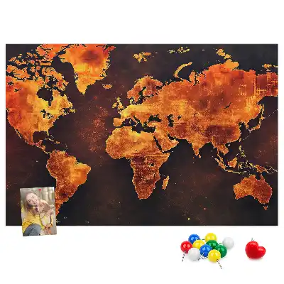 World Map Printed Cork Memo Board