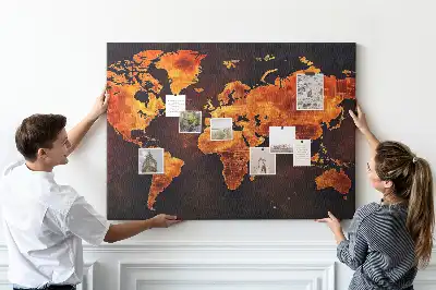 World Map Printed Cork Memo Board