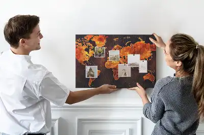 World Map Printed Cork Memo Board