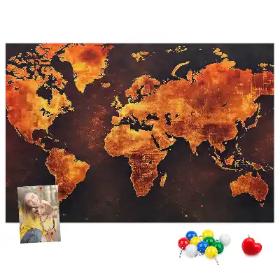 World Map Printed Cork Memo Board