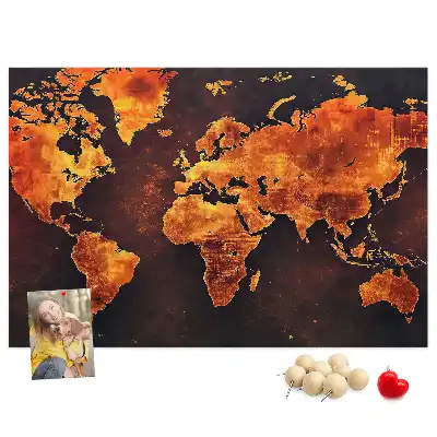 World Map Printed Cork Memo Board