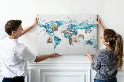 World Map Printed Cork Bulletin Board