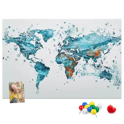 World Map Printed Cork Bulletin Board