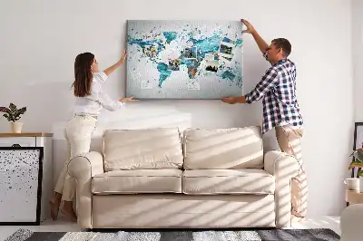 World Map Printed Cork Bulletin Board