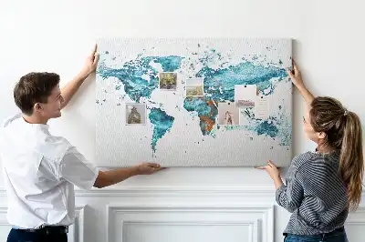 World Map Printed Cork Bulletin Board