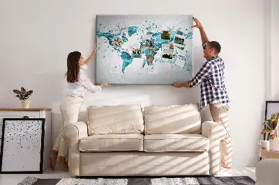 World Map Printed Cork Bulletin Board