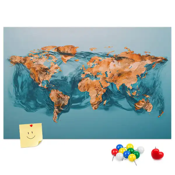 Printed Abstract World Map Cork Memo Board