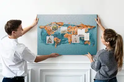 Printed Abstract World Map Cork Memo Board