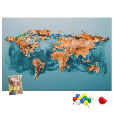 Printed Abstract World Map Cork Memo Board