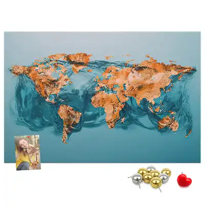 Printed Abstract World Map Cork Memo Board