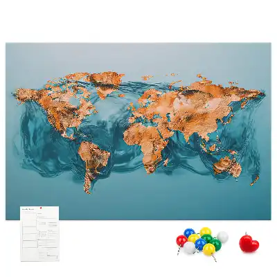 Printed Abstract World Map Cork Memo Board