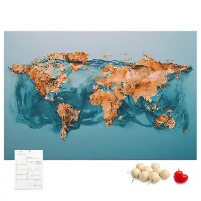 Printed Abstract World Map Cork Memo Board