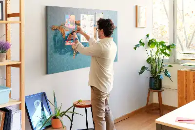 Printed Abstract World Map Cork Memo Board