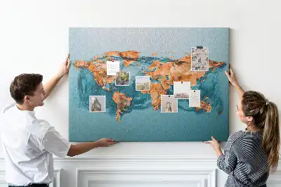 Printed Abstract World Map Cork Memo Board