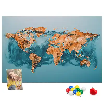 Printed Abstract World Map Cork Memo Board